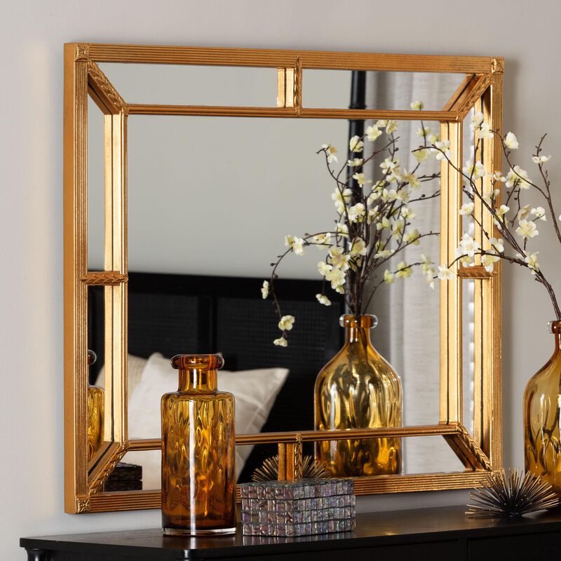 Baxton Studio Iskra Rectangular Mirror with Antique Goldleaf Frame - Modern Decorative Wall Accent for Living Room, Bedroom, or Entryway