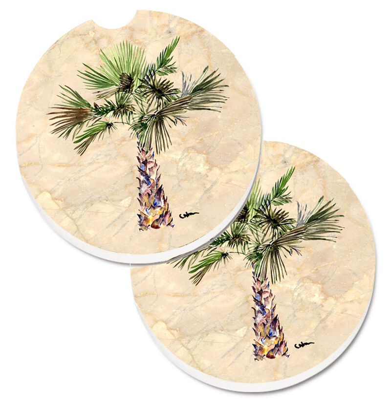 Caroline's Treasures Palm Tree Set of 2 Cup Holder Car Coasters 8480CARC, 2.56, Multicolor