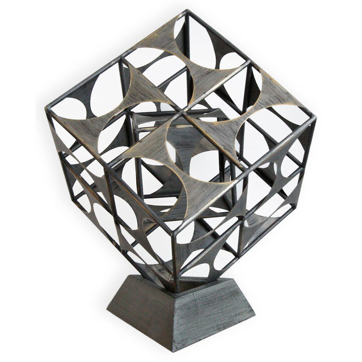 HomeRoots 20" Gray Metal Geo Cube Tabletop Sculpture
