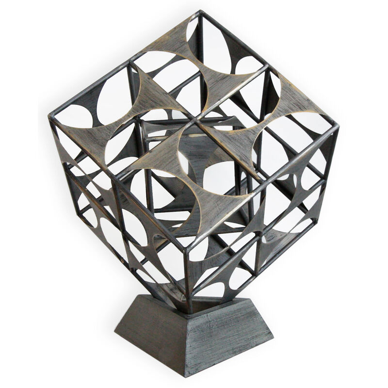 HomeRoots 20" Gray Metal Geo Cube Tabletop Sculpture image number 0