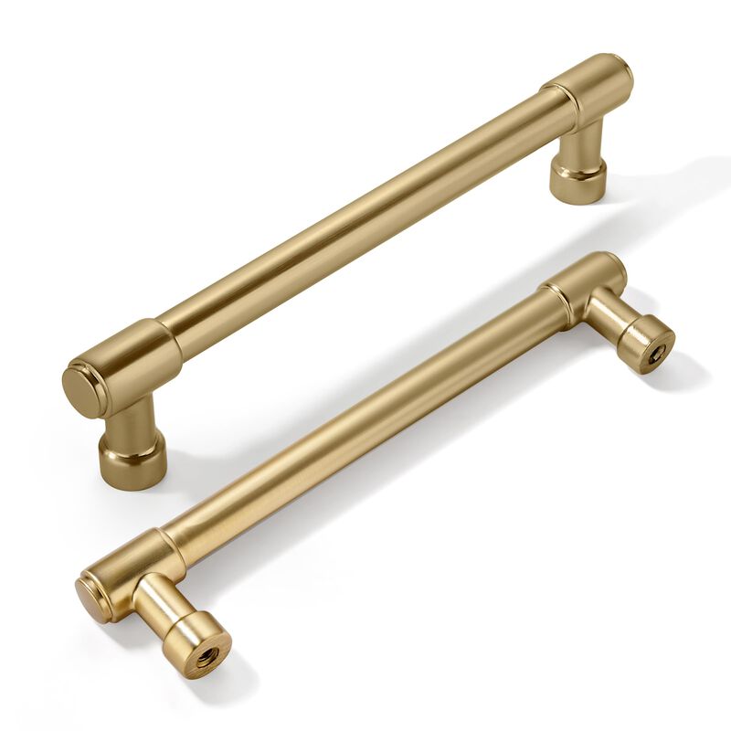 khtumeware 10 Pack Brushed Brass Cabinet Pulls 5 Inch(128MM) Hole Centers Kitchen Brushed Gold Cabinet Handles Cabinet Hardware