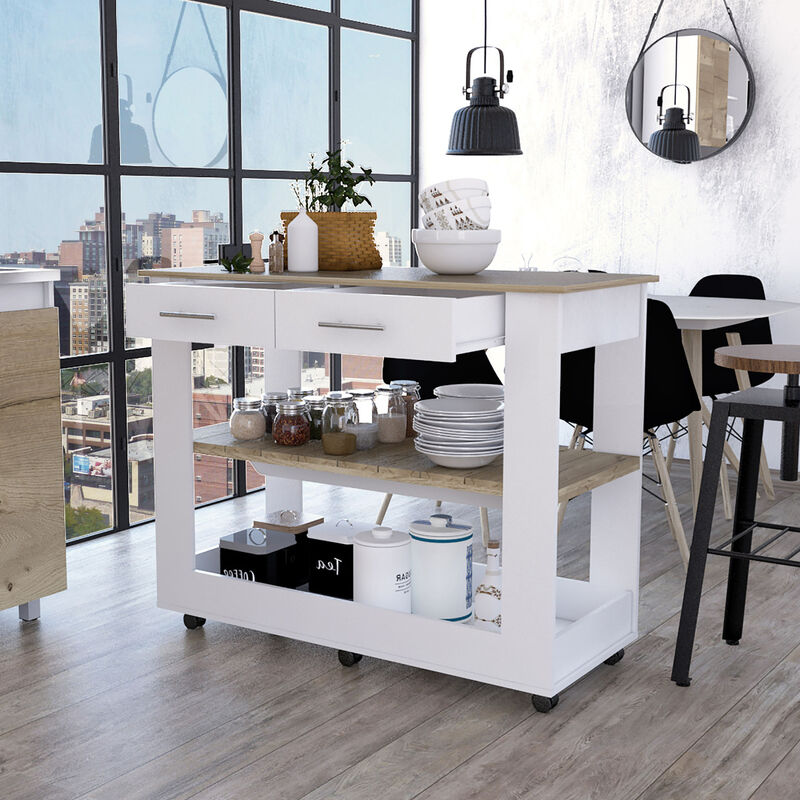 Streamdale Rockaway 2-Drawer 2-Shelf Kitchen Island White And Light Oak