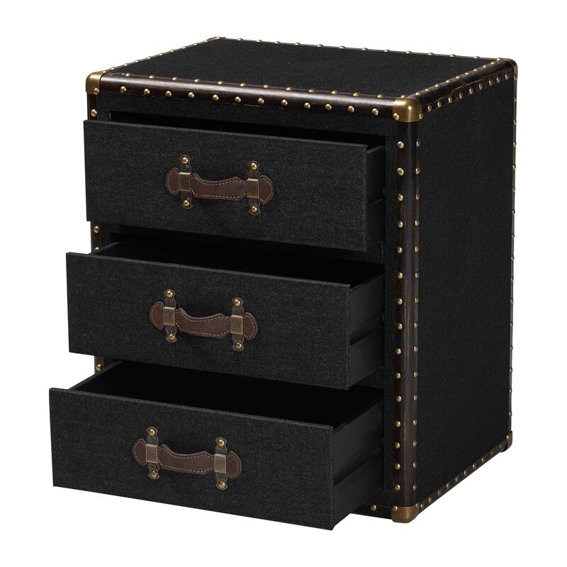 Baxton Studio Mallison Vintage Black Canvas 3 Drawer End Table