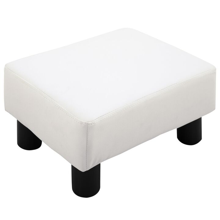 Modern Faux Leather Upholstered Rectangular Ottoman Footrest with Padded Foam Seat and Plastic Legs, Bright White