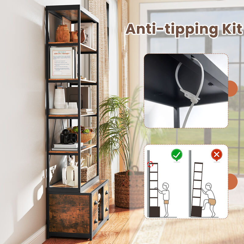 8-Tier Bookshelf with Fabric Drawers and Sturdy Metal Frame – Organizer for Living Room