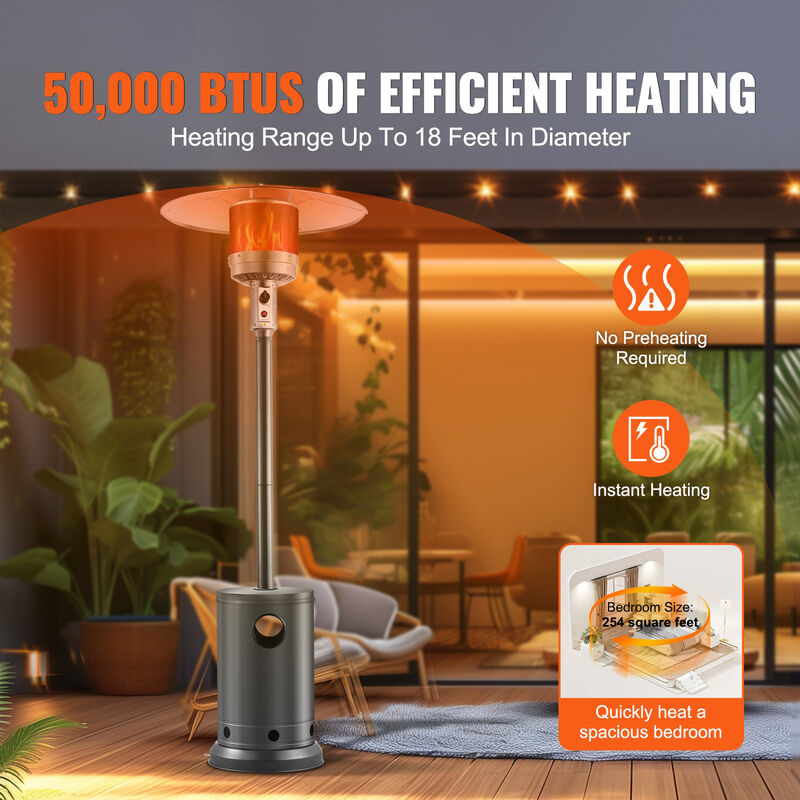 Hammered Propane Patio Heater &ndash; Tall Outdoor Gas Heater with Table for Patio, Porch, and Backyard Use