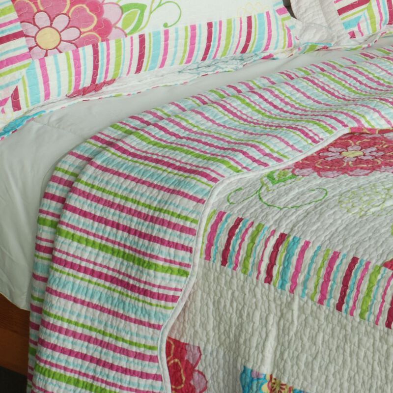 Pink Fairy Tale Queen Size 3PC Cotton Quilted Printed Patchwork Style Bedding Set image number 3
