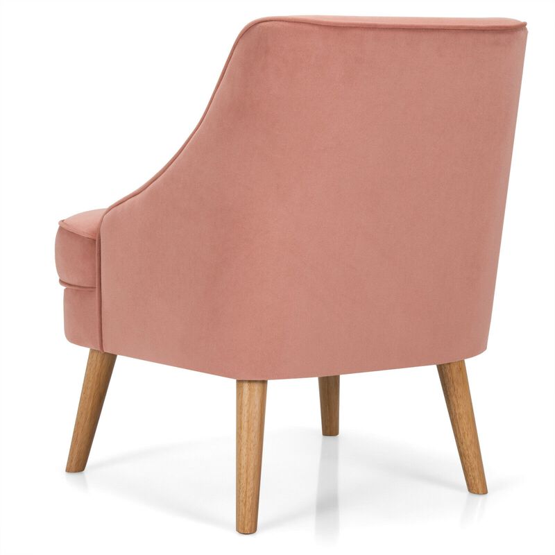 Mid Century Velvet Accent Chair with Rubber Wood Legs for Bedroom