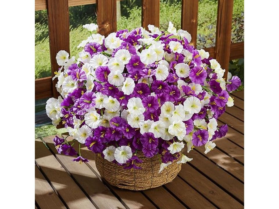 16 Bundle Purple Artificial Morning Glory Flowers UV Resistant Outdoor Garden