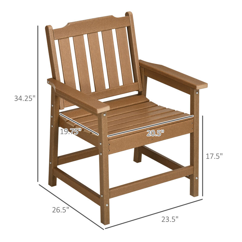 Outsunny All-Weather Patio Chair, HDPE Patio Dining Chair, Heavy Duty Wood-Like Outdoor Furniture for Garden, Backyard, Deck, Porch, Lawn, Brown
