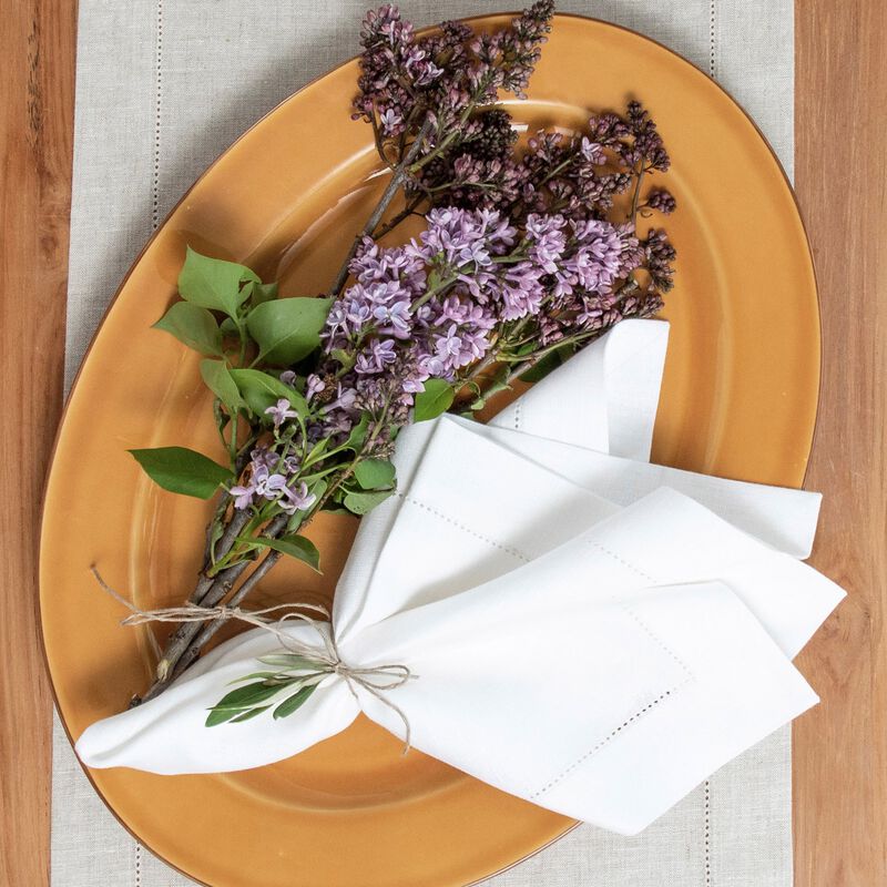 Solino Home 100% Pure Linen Dinner Napkins Set of 4 - Medium Weight Hemstitch