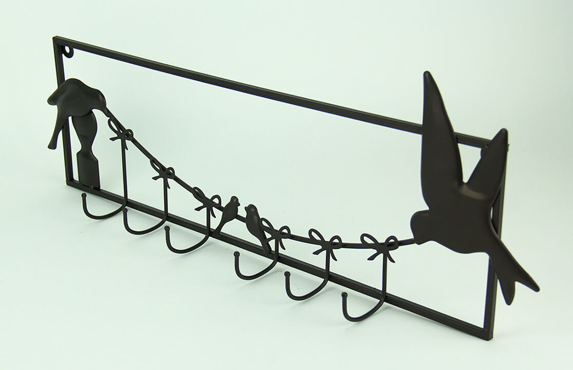 Birds and Bows Rustic Brown Metal Wall Sculpture with Hooks