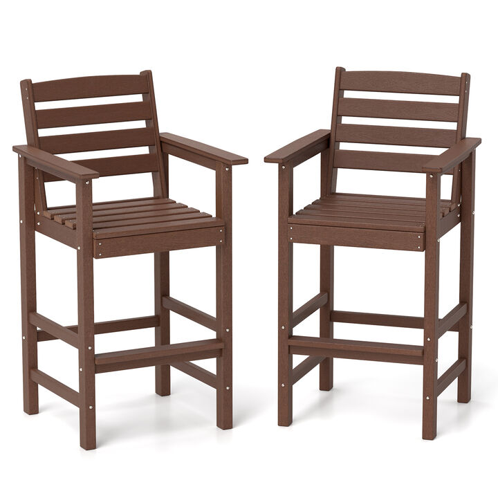 Set of 2 HDPE Adirondack Bar Chairs with Wide Armrests – Weather-Resistant Patio Seating