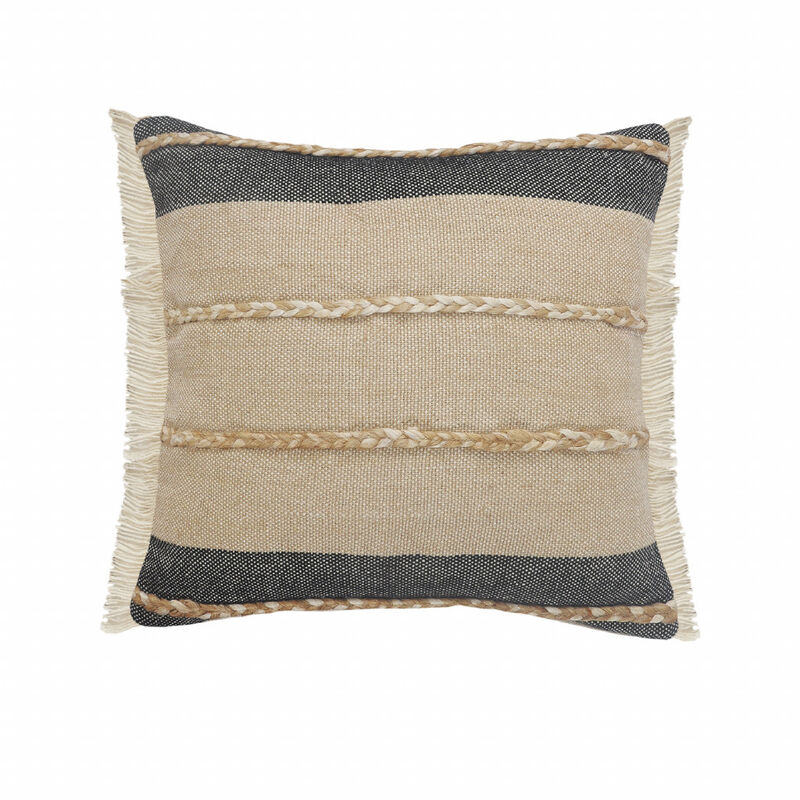 Soft Jute Striped Zippered Pillow &ndash; Stylish Decorative Cushion for Sofa, Bed, or Living Room