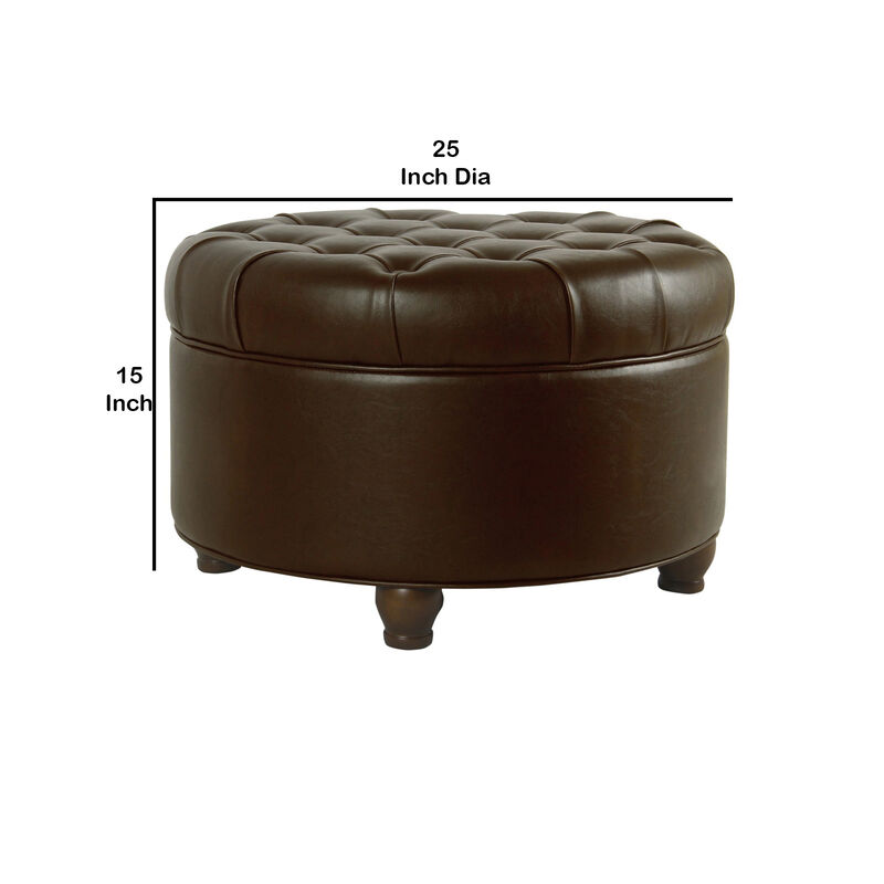 Leatherette Upholstered Wooden Ottoman with Tufted Lift Off Lid Storage, Brown image number 5