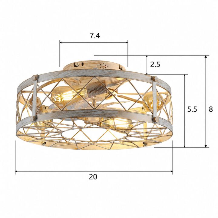 ELEMENT ACE Caged Flush Mount Ceiling Fan with Lights, Remote, Reversible Motor, 6 Speeds, Quiet Operation, All Season Indoor