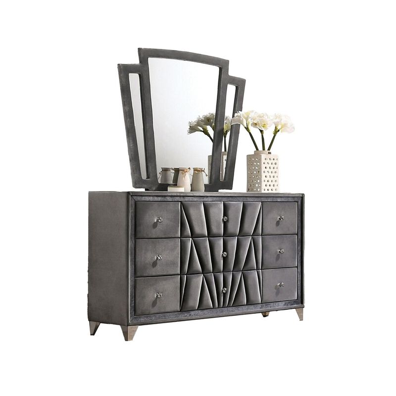 Ino 4pc Queen Bedroom Set with Wingback Headboard, Gray Upholstery image number 4