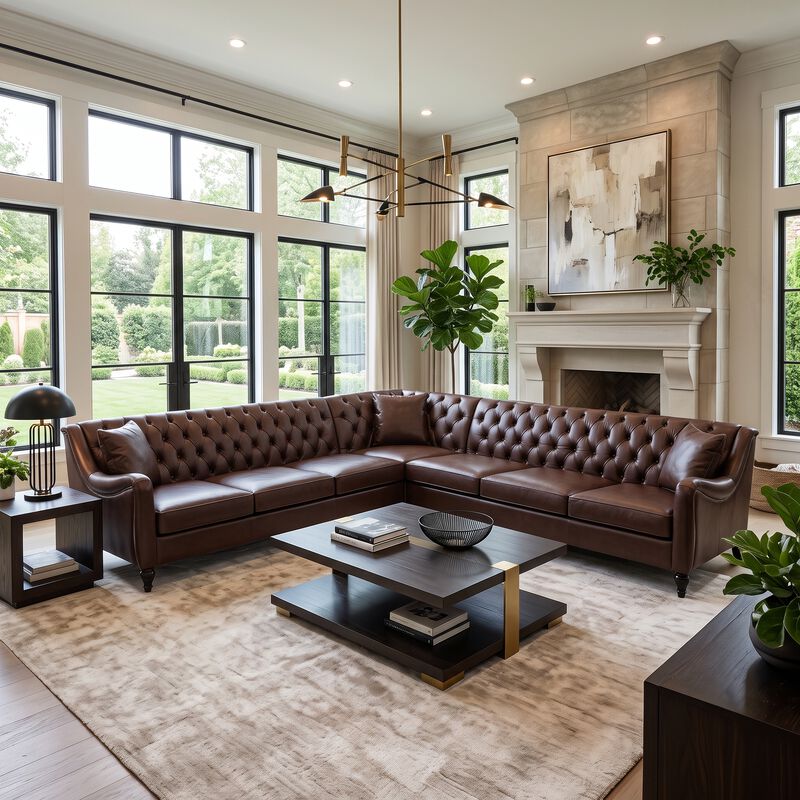 Welknu PU Leather L‑Shaped Sectional Sofa image number 3