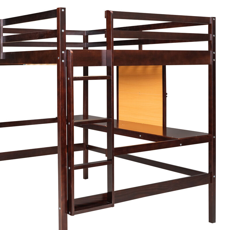 Whisen Twin Size Wooden Loft Bed with Desk, 2 Drawers Cabinet and Writing Board