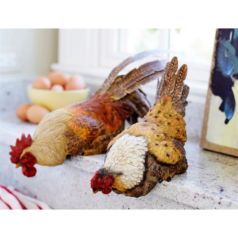 Hen and Rooster Shelf Sitters (Set of 2) for Kitchen, Garden, and Farmhouse D&eacute;cor