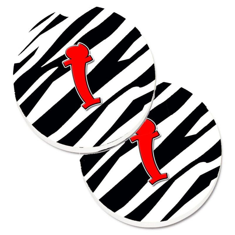 Caroline's Treasures Monogram Initial I Zebra Red Set of 2 Cup Holder Car Coasters CJ1024-ICARC, 2.56, Multicolor
