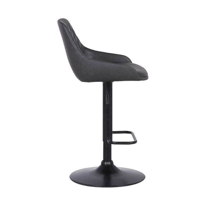 Metal and Leatherette Bar Stool with Adjustable Height, Black