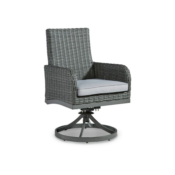 Asp 24 Inch Outdoor Swivel Chair, Set of 2, Aluminum Frame, Gray Upholstery-Benzara