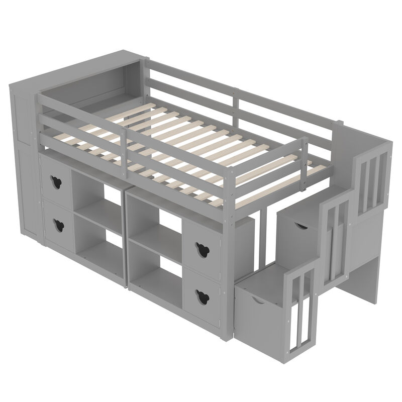 Whisen Low Loft Bed with Storage Headboard and Shelves image number 8