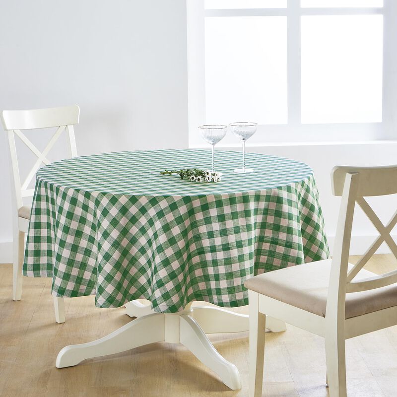 Solino Home 100% Pure Linen Round Tablecloth - Morgan Check