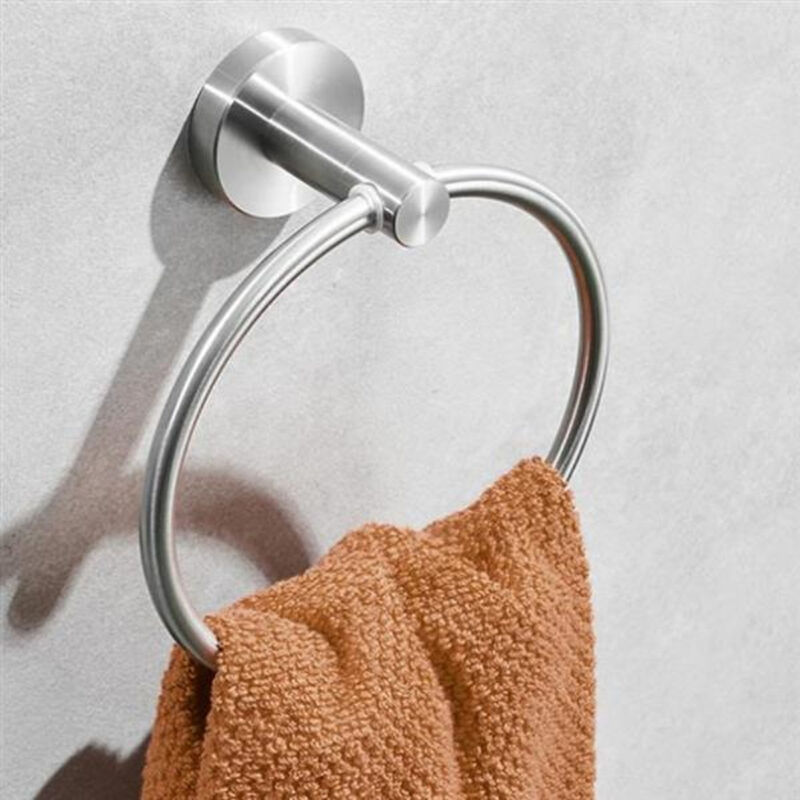 Brushed Silver Bathroom Accessories Set with Towel Bar & Hooks