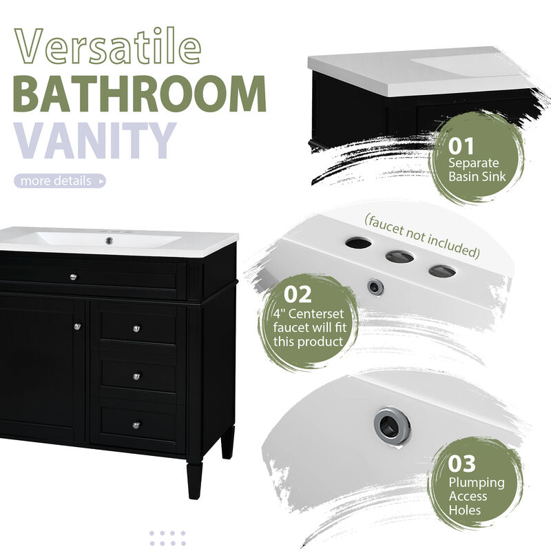 36'' Single Sink Bathroom Vanity with  Mirror cabinet