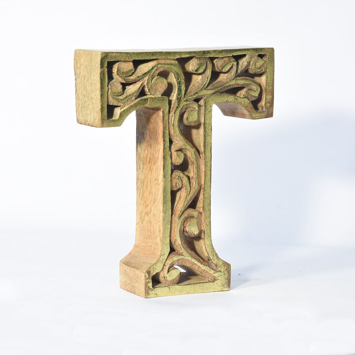 Vintage Natural Gold Handmade Eco-Friendly "T" Alphabet Letter Block For Wall Mount & Table Top Décor