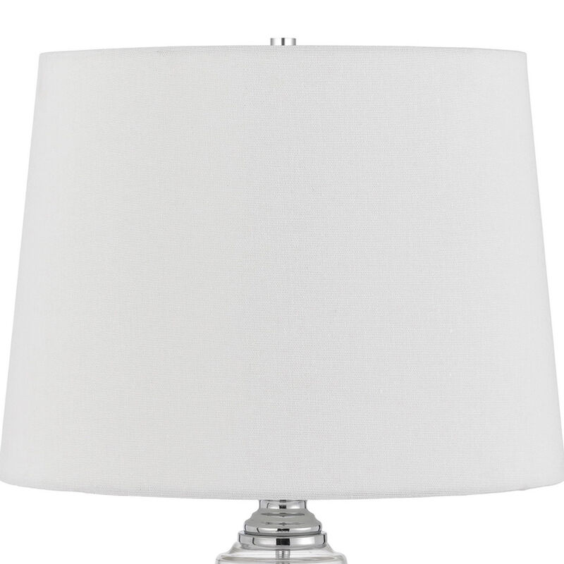 23 Inch Hourglass Ribbed Glass Base Table Lamp, Dimmer, Clear