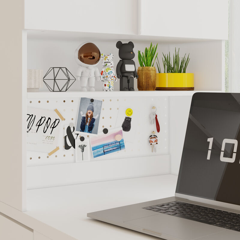 FUFU&GAGA White Study Desk & Storage Cabinet with Sliding Door, Open Shelves & Pegboard, E1 Particle Board, Metal Handles (47.3 in. W x 23.7 in. D x 61.4 in. H)