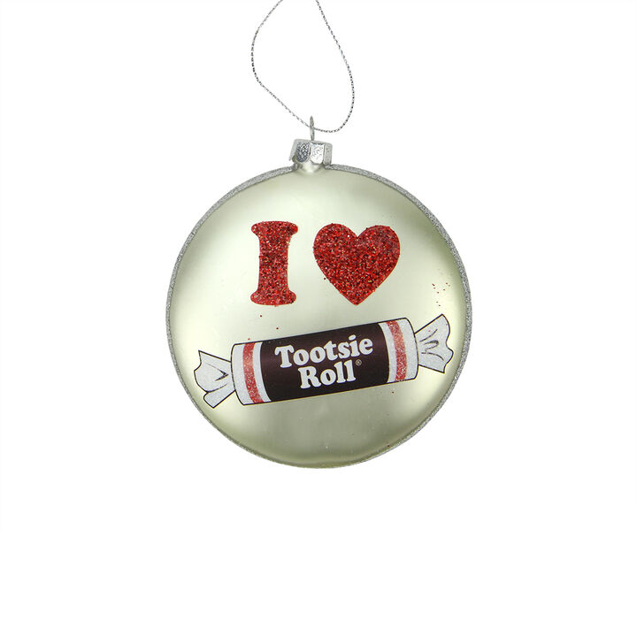 4" Silver and Orange Candy Lane Tootsie Roll Chewy Chocolate Christmas Disc Ornament
