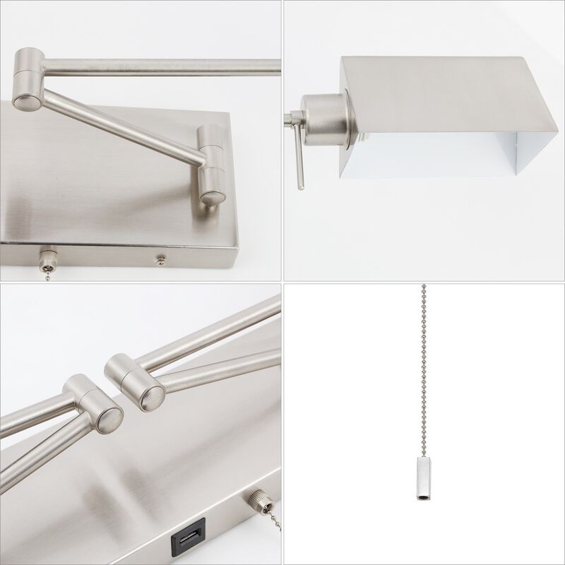 Arlo 54" 2-Light Farmhouse Industrial Double Swing Arm Iron LED Wall Sconce with Pull-Chain USB Charging Port