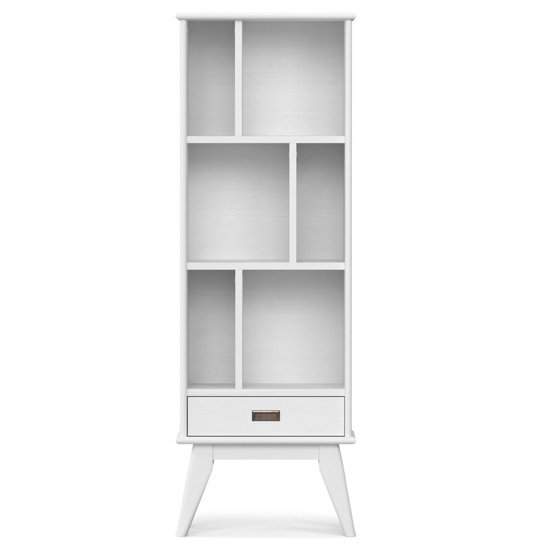 Draper SOLID HARDWOOD 64 inch x 22 inch Mid Century Modern Bookcase and Storage Unit in White