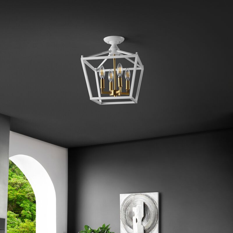 Plains 4-Light Iron Modern Farmhouse Pagoda LED Semi Flush Mount Lantern