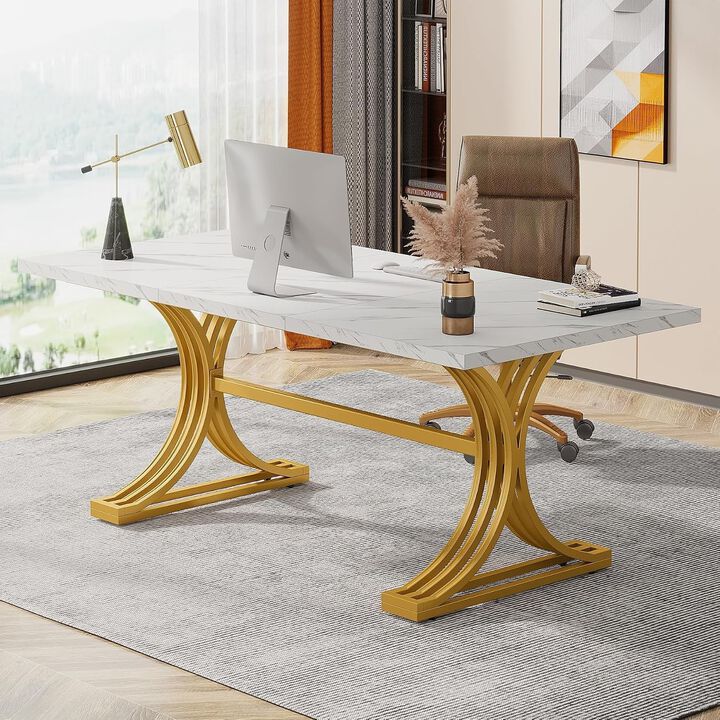 Tribesigns 86" Two Person Desk, Long Computer Desk Conference Table for Home Office, Extra Large Double Workstation Writing Desk for Two, Gaming Desk and Dining Table for Office and Study Room