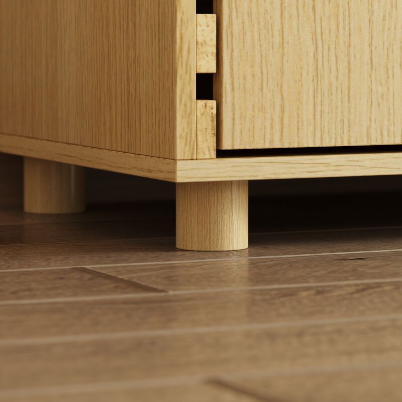 FUFU&GAGA Adjustable 3-Tier Storage Cabinet with 6 Drawers, Open Shelf, Reconfigurable Shelves, Solid Wood Feet, 47.2 in. W x 15.7 in. D x 31.5 in. H, Log color