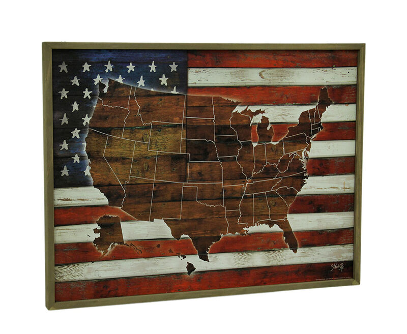 American Blend Superimposed US Map and Flag Wooden Wall Hanging image number 0