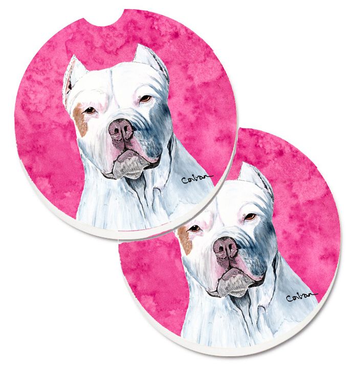 Caroline's Treasures Pink Pit Bull Set of 2 Cup Holder Car Coasters SC9130PKCARC, 2.56, Multicolor
