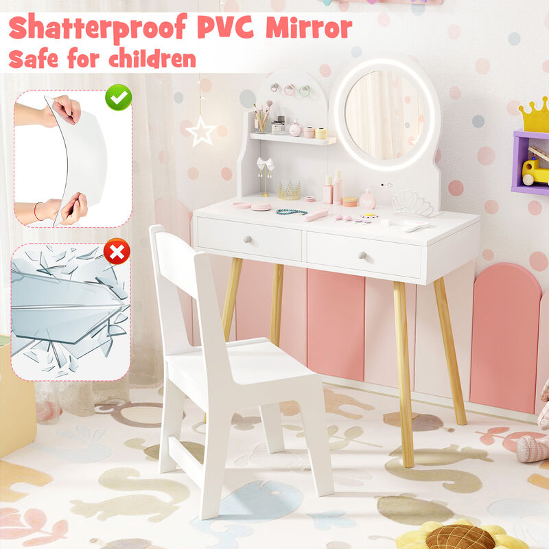 Kids Princess Makeup Dressing Desk and Chair Set with Mirror and Lights image number 5