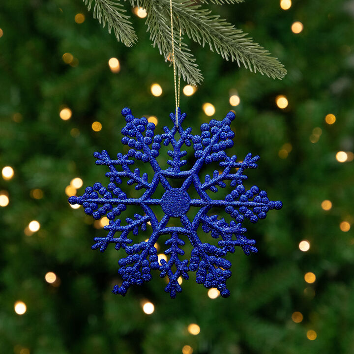 24ct Lavish Blue Glitter Snowflake Christmas Ornaments 4"