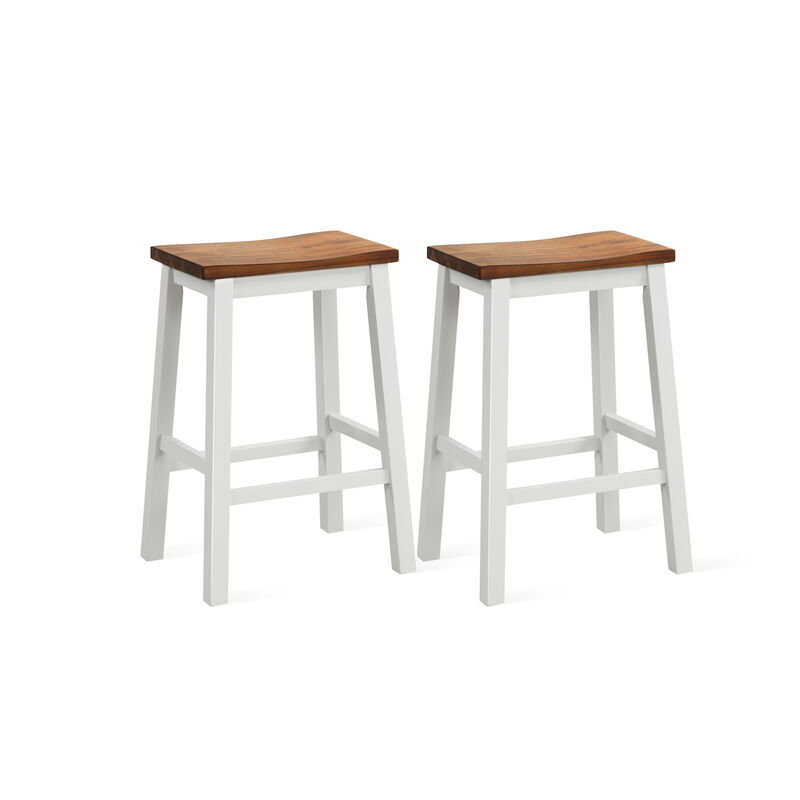 Set of 2 Saddle Bar Stools with Footrests 24.5-Inch Height for Kitchen Island
