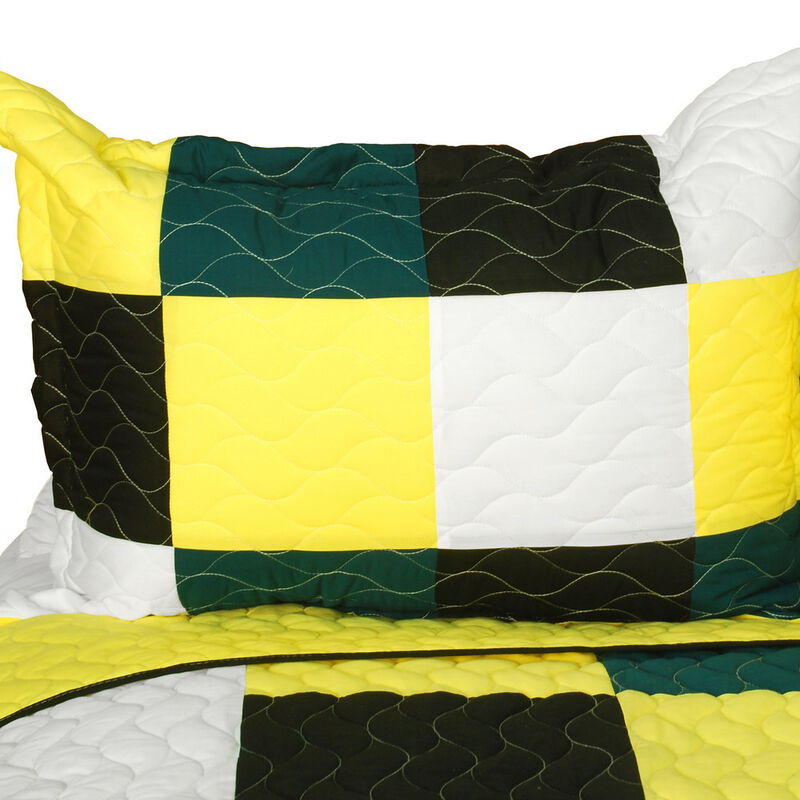 Queen Size 3 Piece Reversible Quilt Set with Vermicelli Quilting and Printed Design-White image number 2