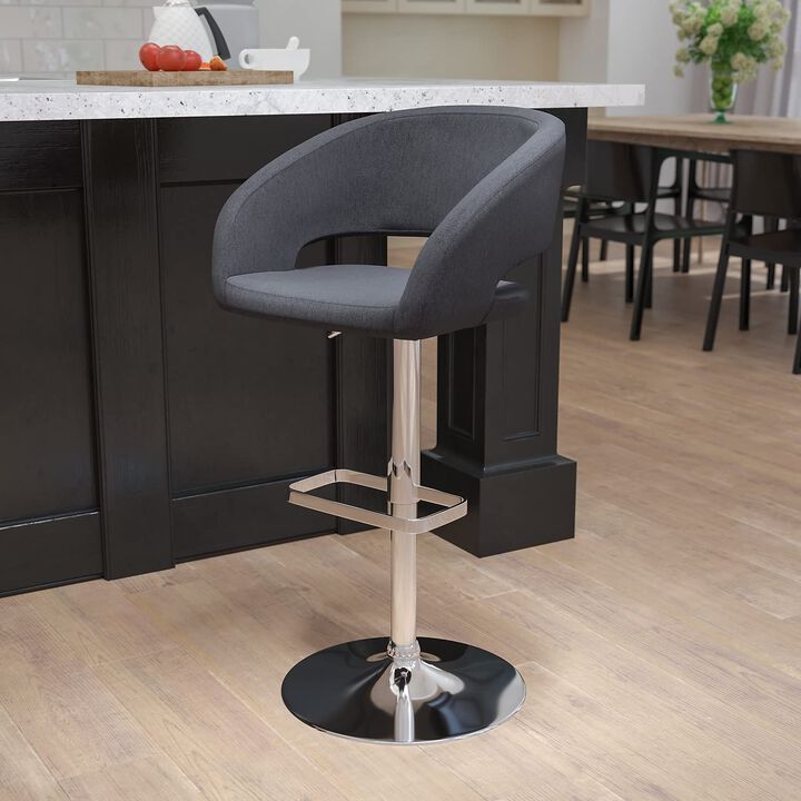 Flash Furniture Erik Comfortable & Stylish Contemporary Barstool with Rounded Mid-Back and Foot Rest, Adjustable Height - Charcoal Fabric with Chrome Base
