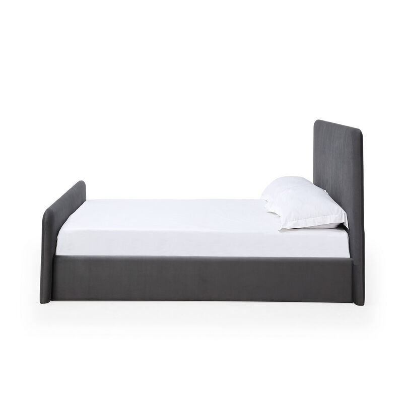 Cave California King Size Platform Bed, Velvet Upholstered, Charcoal Gray - Benzara