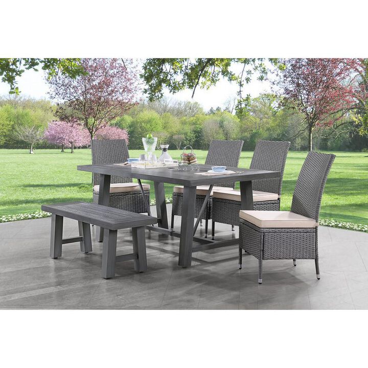 6-piece outdoor dining set with 4 side chairs and 1 dining bench