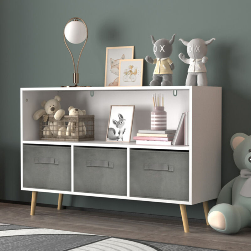 Kids Bookcase with Collapsible Fabric Drawers and Toy Storage Organizer